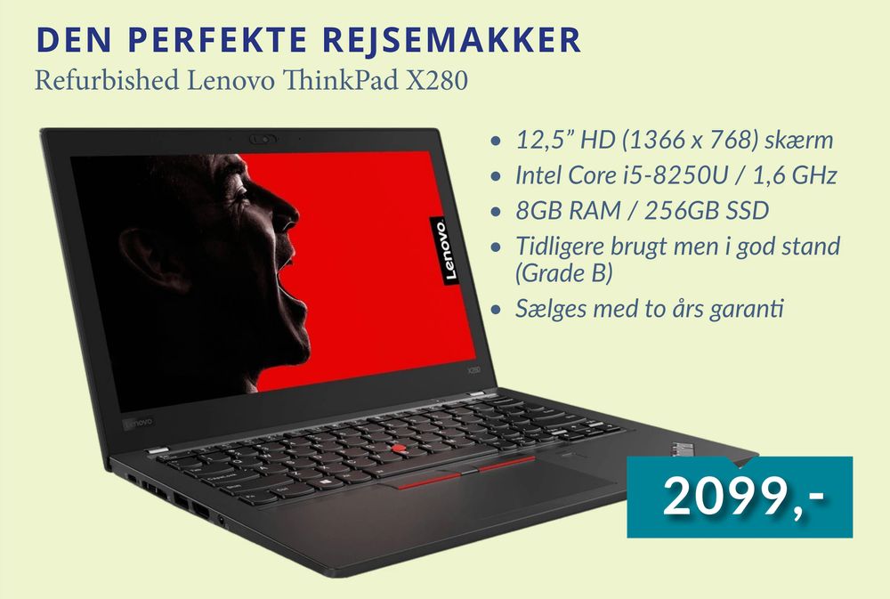 Tilbud på Refurbished Lenovo ThinkPad X280 fra CBC IT til 2.099 kr.