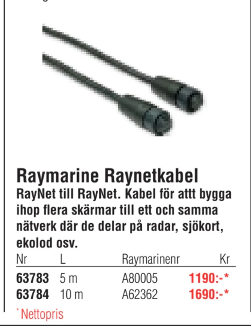 Erbjudanden på Raymarine Raynetkabel från Erlandsons Brygga för 1 190 kr