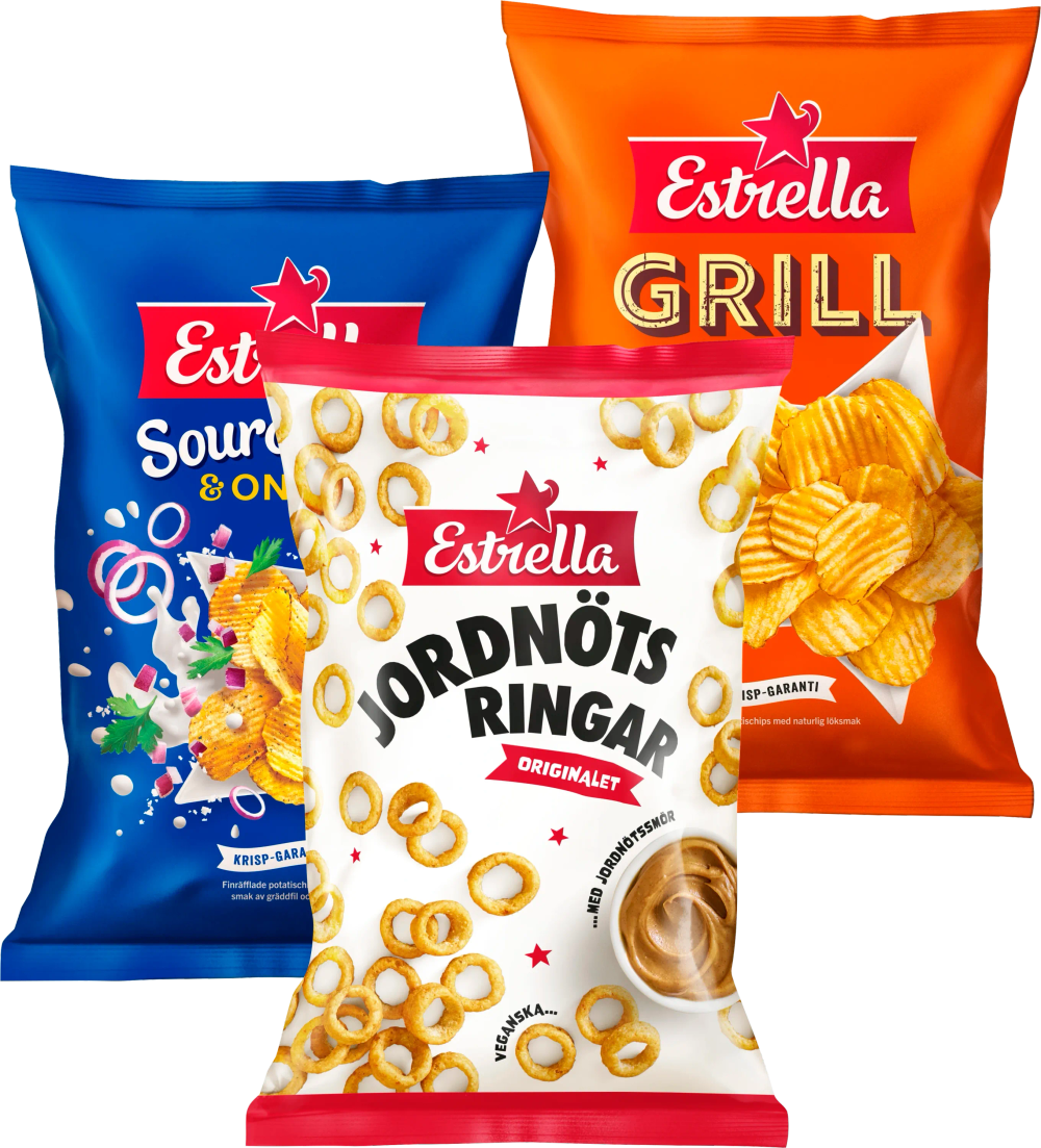 Erbjudanden på Chips, Ringar, Ostbågar (Estrella) från ICA Maxi Stormarknad för 45 kr