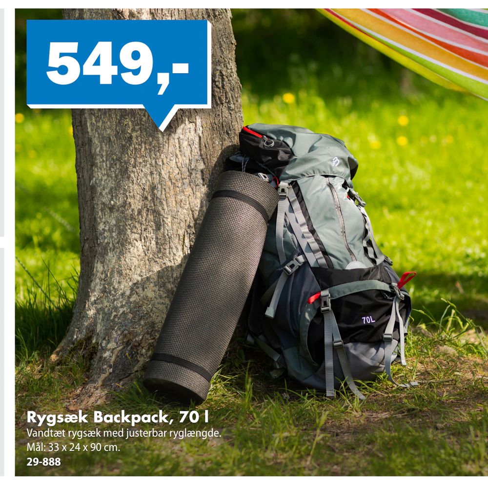 Tilbud på Rygsæk Backpack, 70 l fra Biltema til 549 kr.