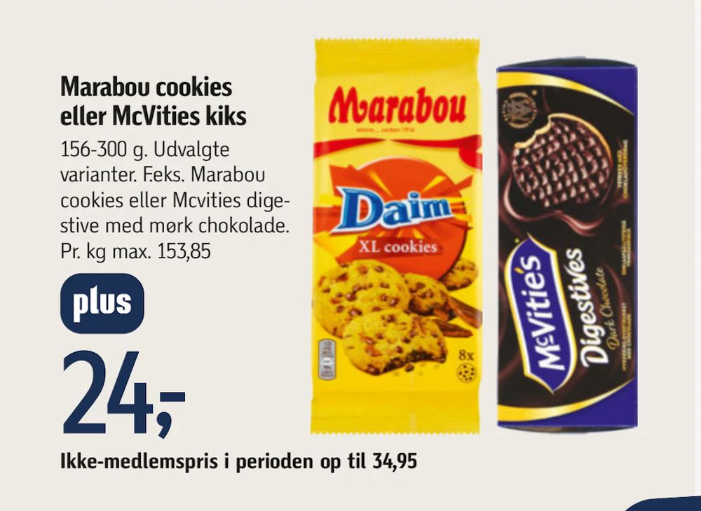 Tilbud på Marabou cookies eller McVities kiks fra føtex til 24 kr.