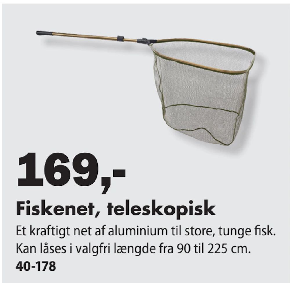 Tilbud på Fiskenet, teleskopisk fra Biltema til 169 kr.