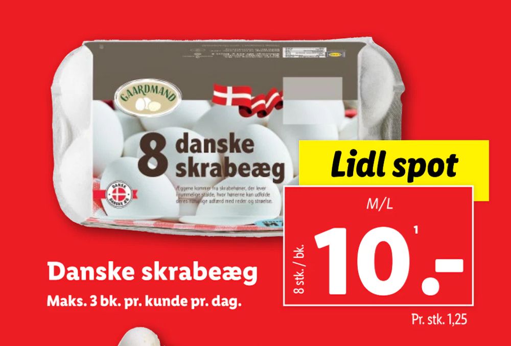 Tilbud på Danske skrabeæg fra Lidl til 10 kr.