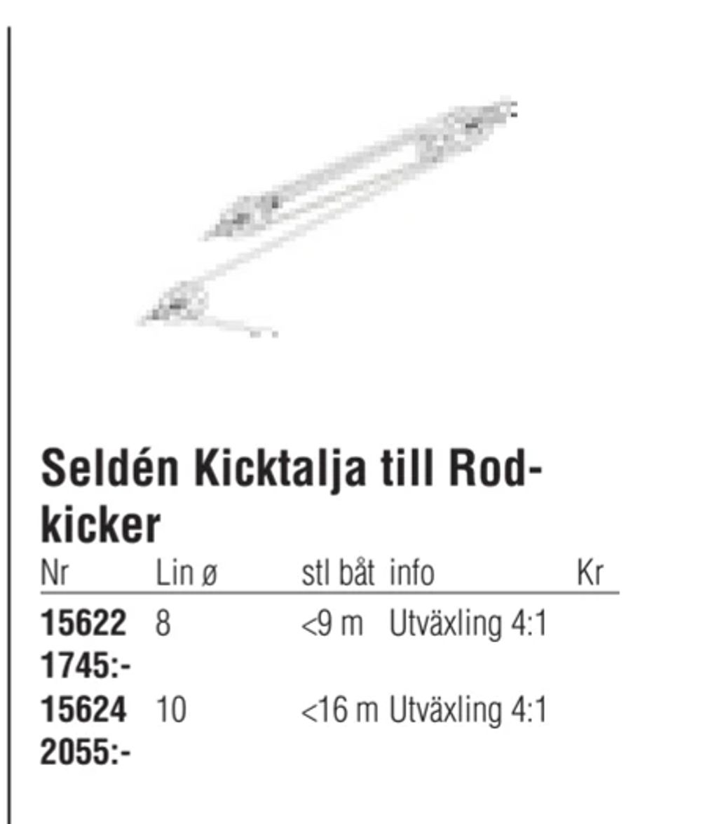 Erbjudanden på Seldén Kicktalja till Rodkicker från Erlandsons Brygga för 1 745 kr