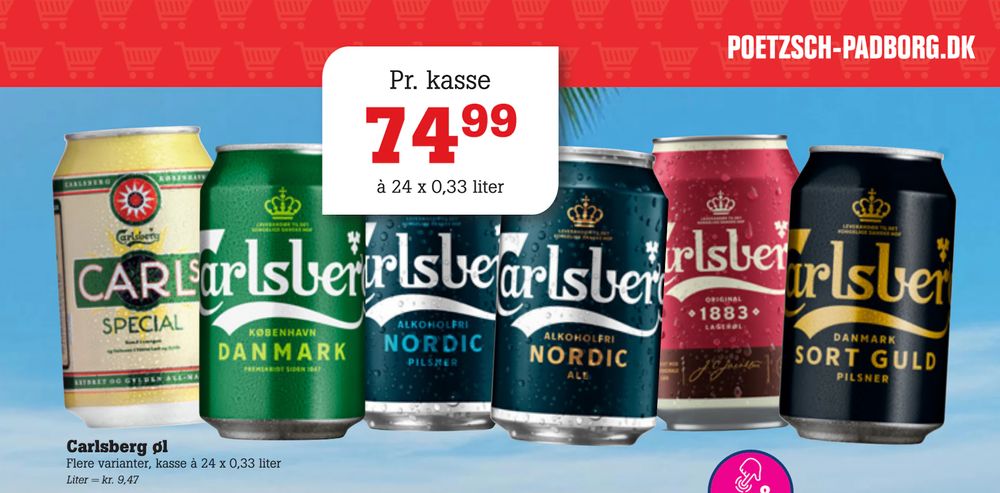 Tilbud på Carlsberg øl fra Poetzsch Padborg til 74,99 kr.