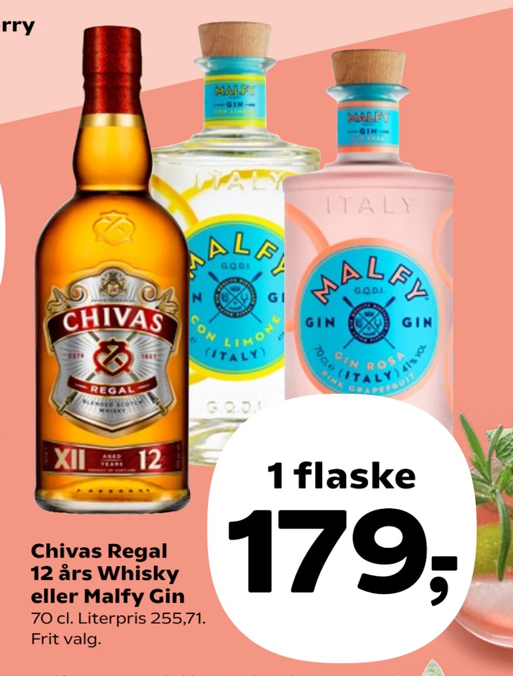 Tilbud på Chivas Regal 12 års Whisky eller Malfy Gin fra Kvickly til 179 kr.