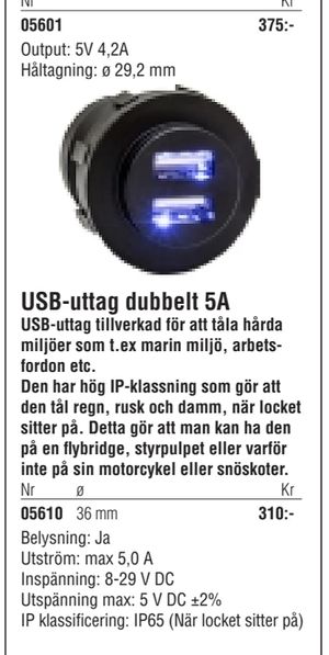 USB-uttag dubbelt 5A
