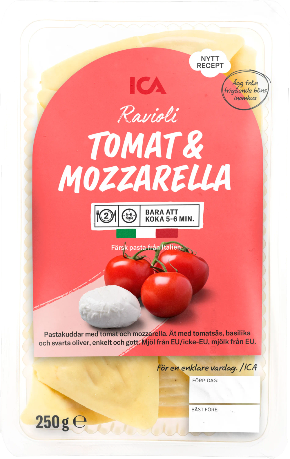 Erbjudanden på Pasta Ravioli Tomat & Mozzarella Färsk 250g (ICA) från ICA Supermarket för 15 kr