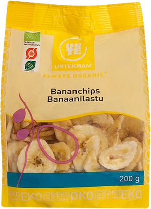 Bananchips sprød snack Øko (Urtekram)