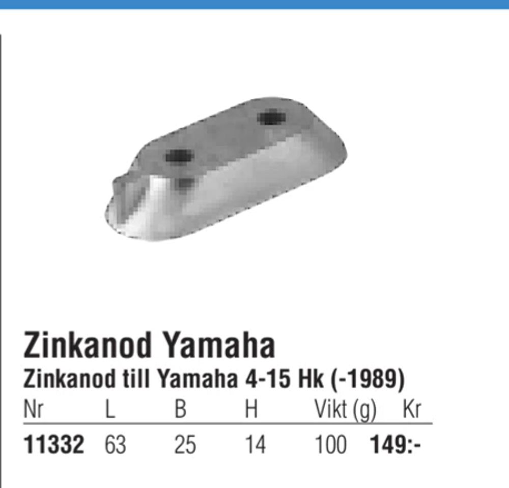 Erbjudanden på Zinkanod till Yamaha 4-15 Hk (-1989) från Erlandsons Brygga för 149 kr