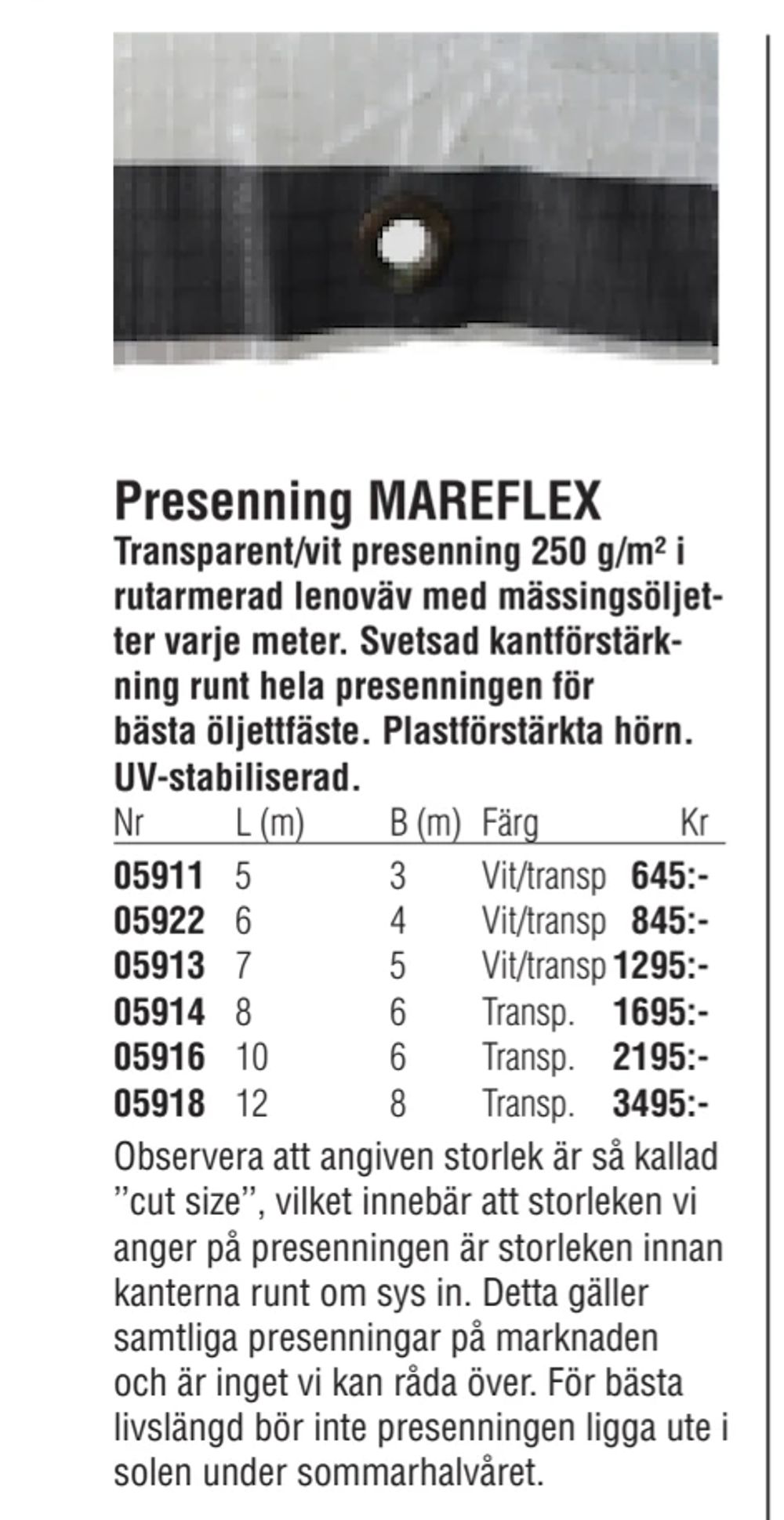 Erbjudanden på Presenning MAREFLEX från Erlandsons Brygga för 645 kr