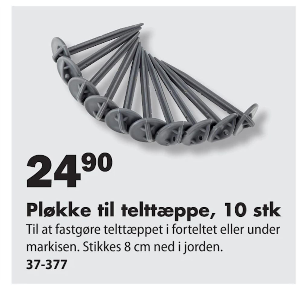 Tilbud på Pløkke til telttæppe, 10 stk fra Biltema til 24,90 kr.