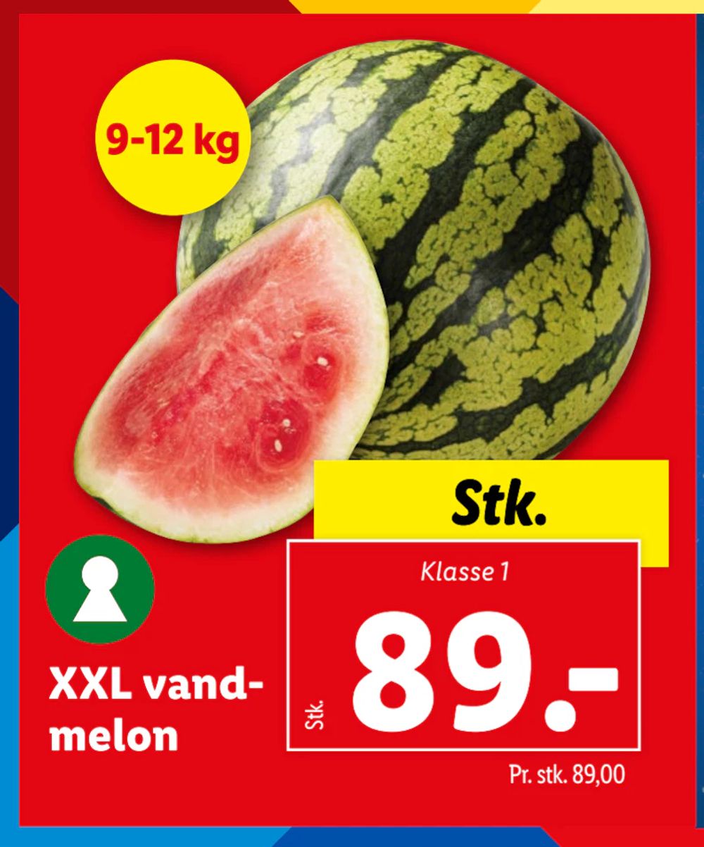 Tilbud på XXL vandmelon fra Lidl til 89 kr.