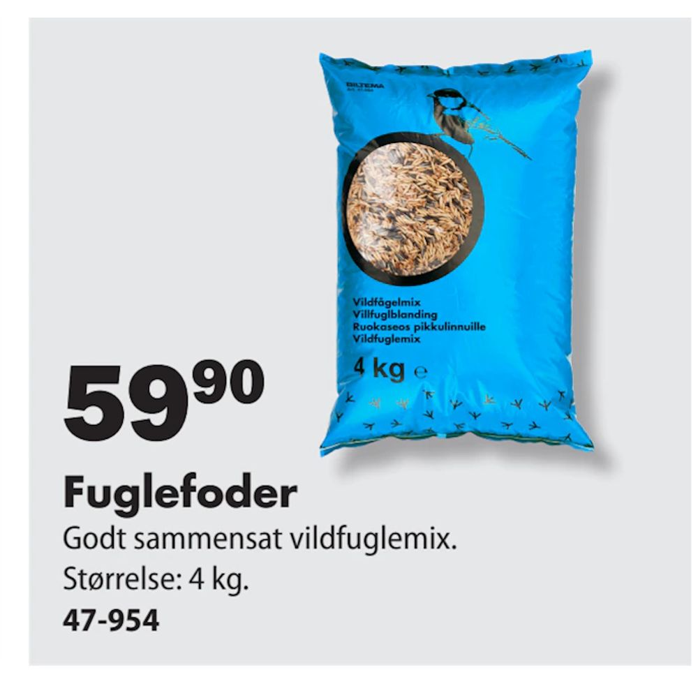 Tilbud på Fuglefoder fra Biltema til 59,90 kr.