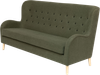 King 3 Pers Sofa, Grøn M. Sorte Læderknapper 100 Cm 200 Cm