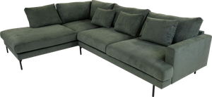 Belis 3 Pers Sofa M. Open End, Grøn Fløjl (Venstrevendt) 87 Cm 293 Cm