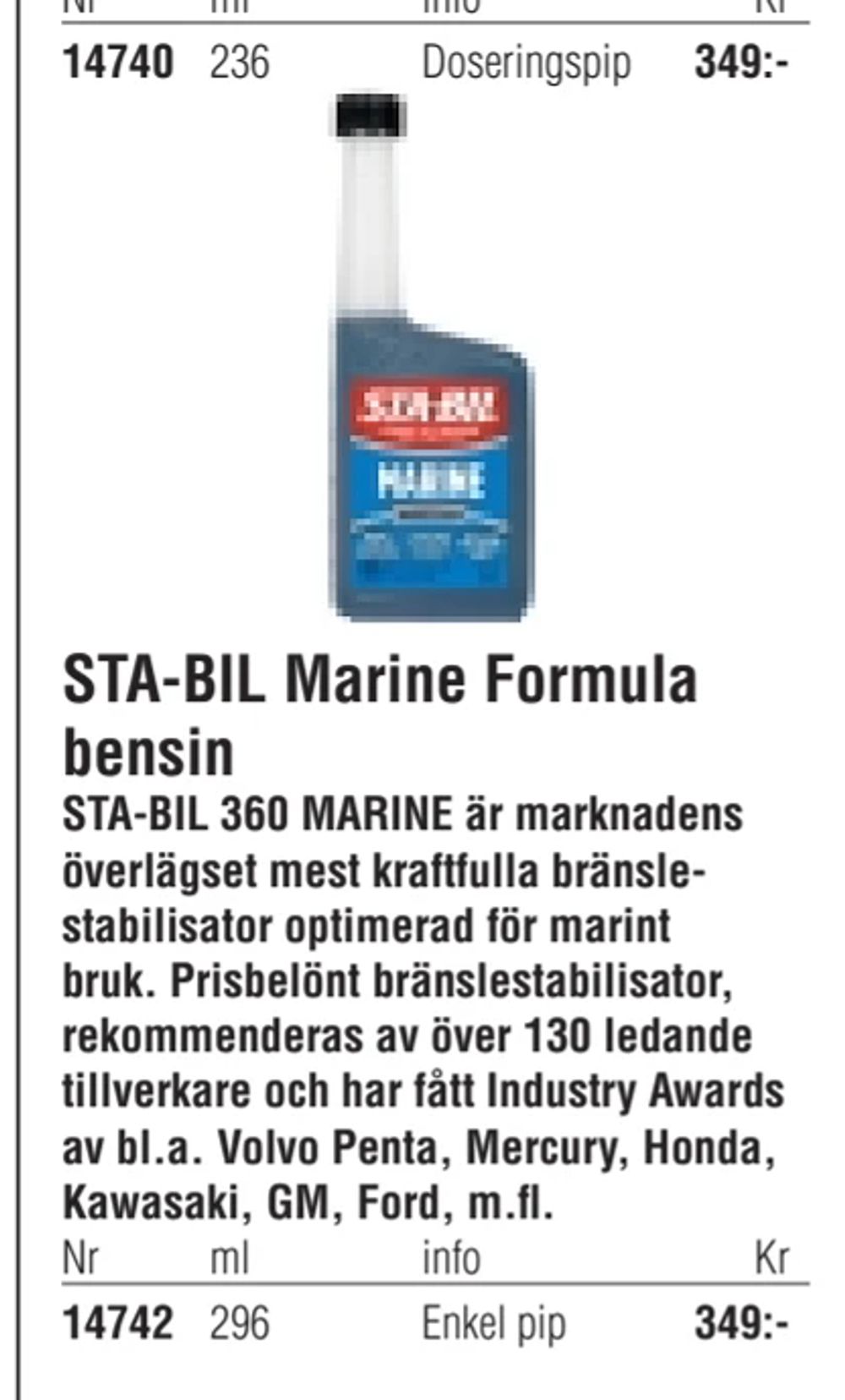 Erbjudanden på STA-BIL Marine Formula bensin från Erlandsons Brygga för 349 kr