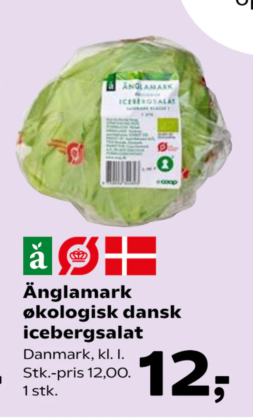 Tilbud på Änglamark økologisk dansk icebergsalat fra SuperBrugsen til 12 kr.