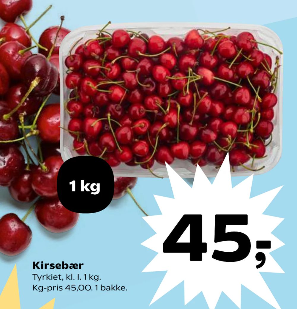 Tilbud på Kirsebær fra Kvickly til 45 kr.