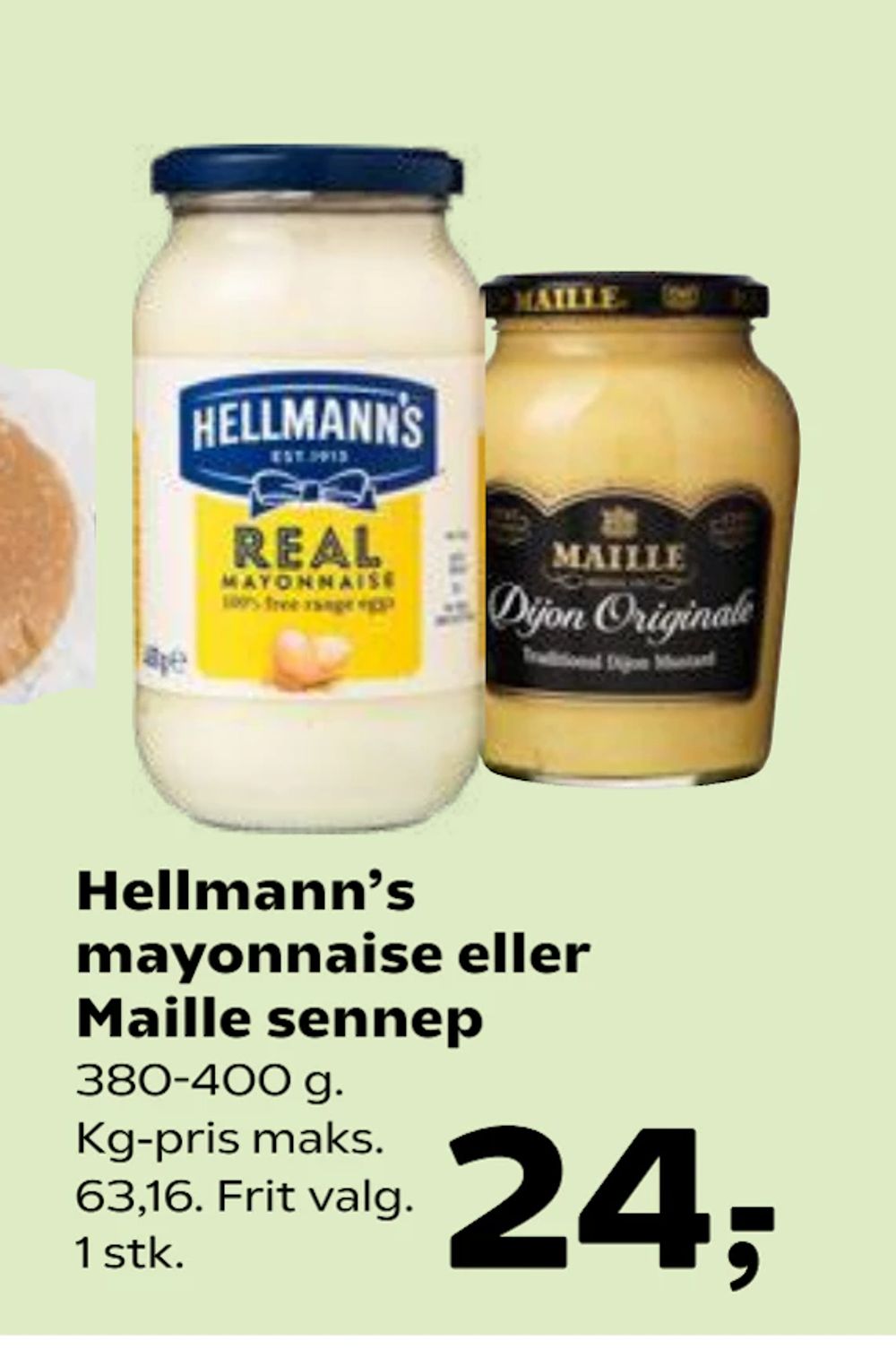 Tilbud på Hellmann’s mayonnaise eller Maille sennep fra SuperBrugsen til 24 kr.