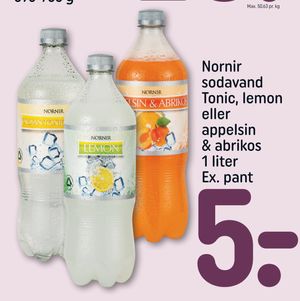 Nornir sodavand Tonic, lemon eller appelsin & abrikos 1 liter Ex. pant