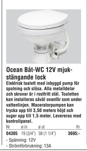 Ocean Båt-WC 12V mjukstängande lock