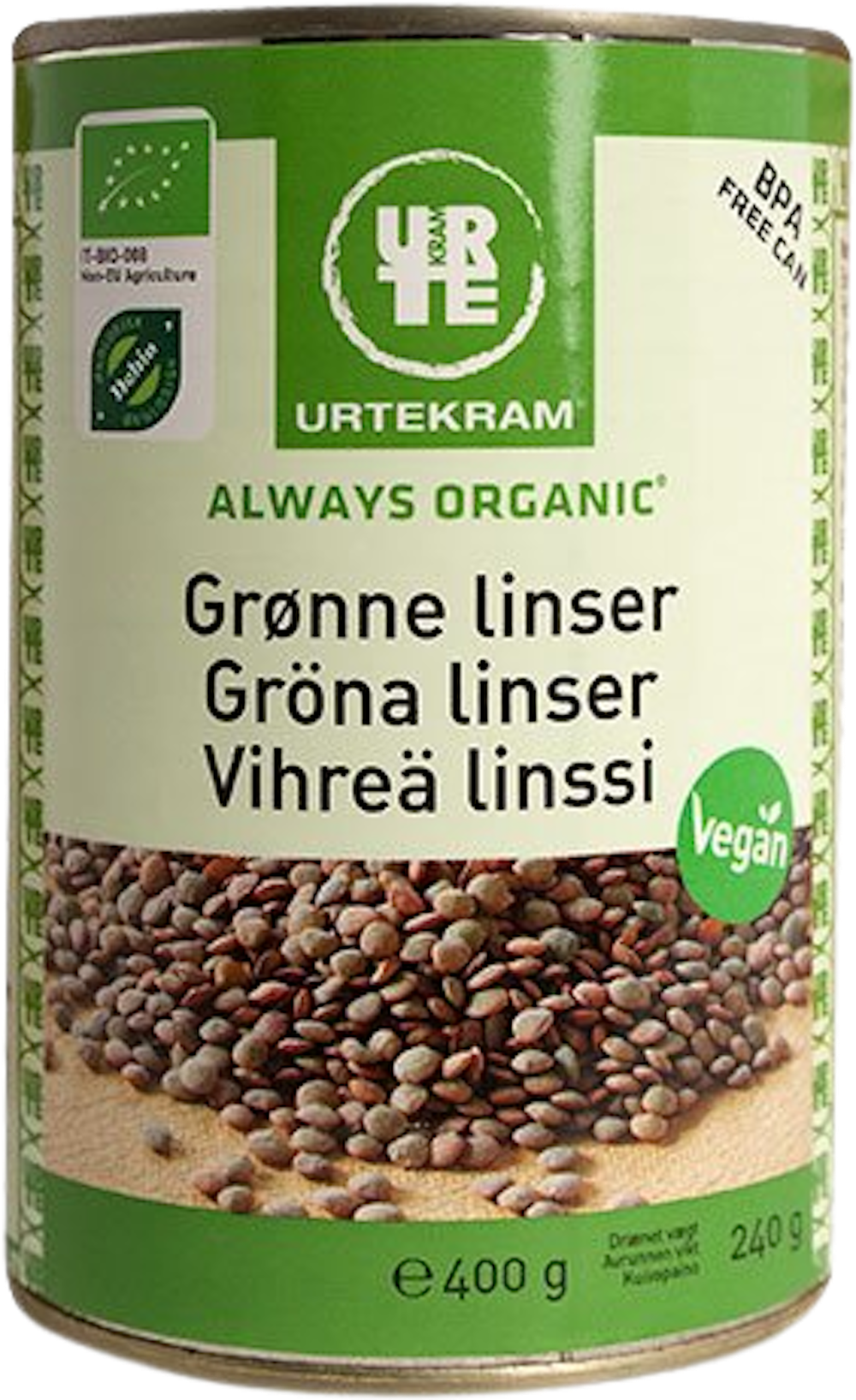 Tilbud på Linser grønne i dåse Øko (Urtekram) fra Helsam til 22,95 kr.