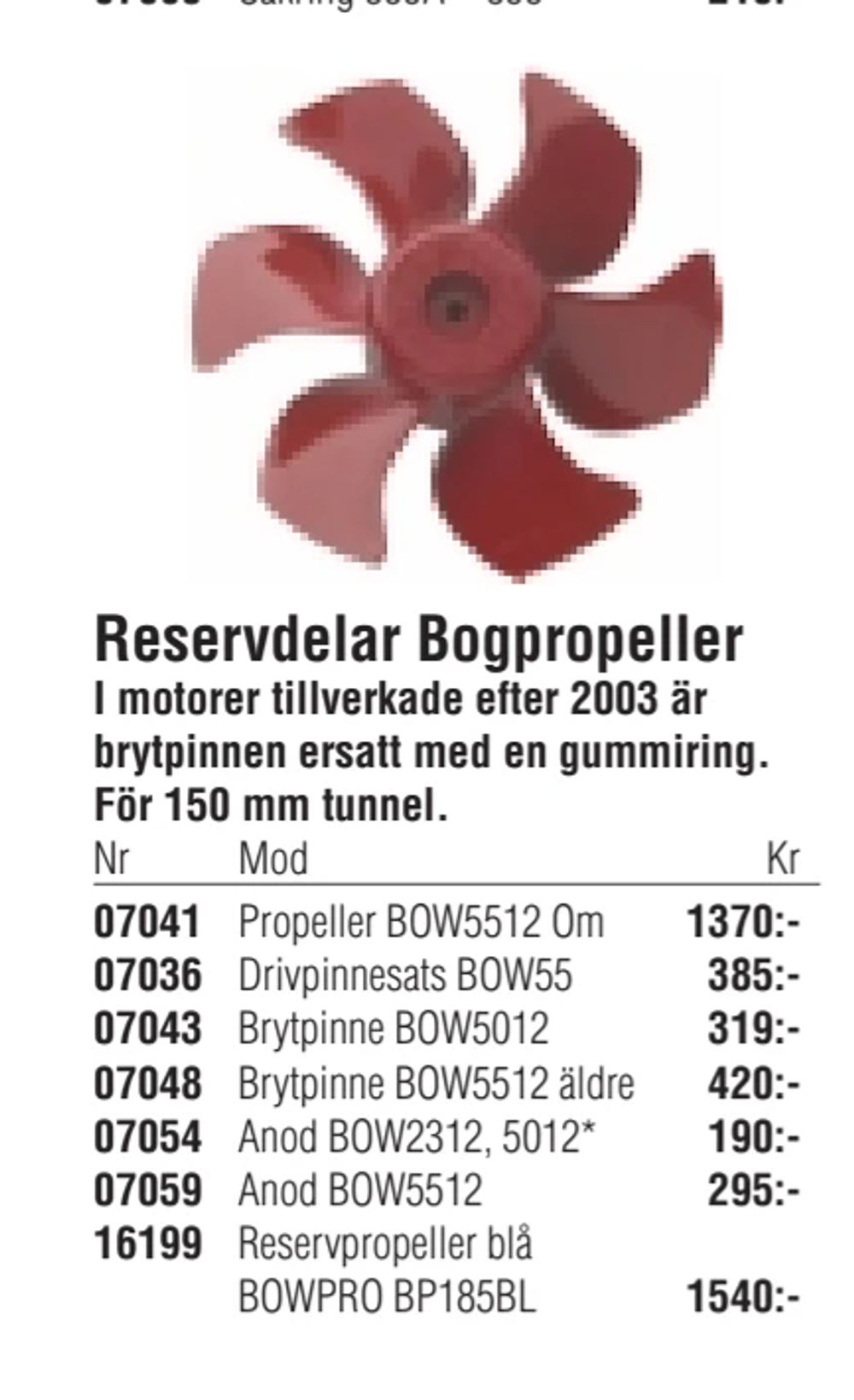 Erbjudanden på Reservdelar Bogpropeller från Erlandsons Brygga för 1 370 kr
