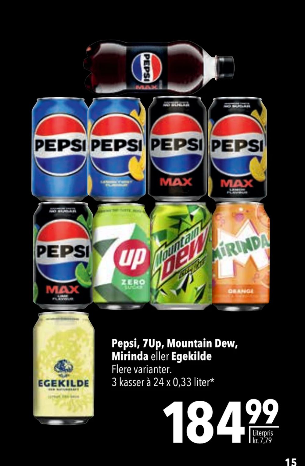 Tilbud på Pepsi, 7Up, Mountain Dew, Mirinda eller Egekilde fra CITTI til 184,99 kr.