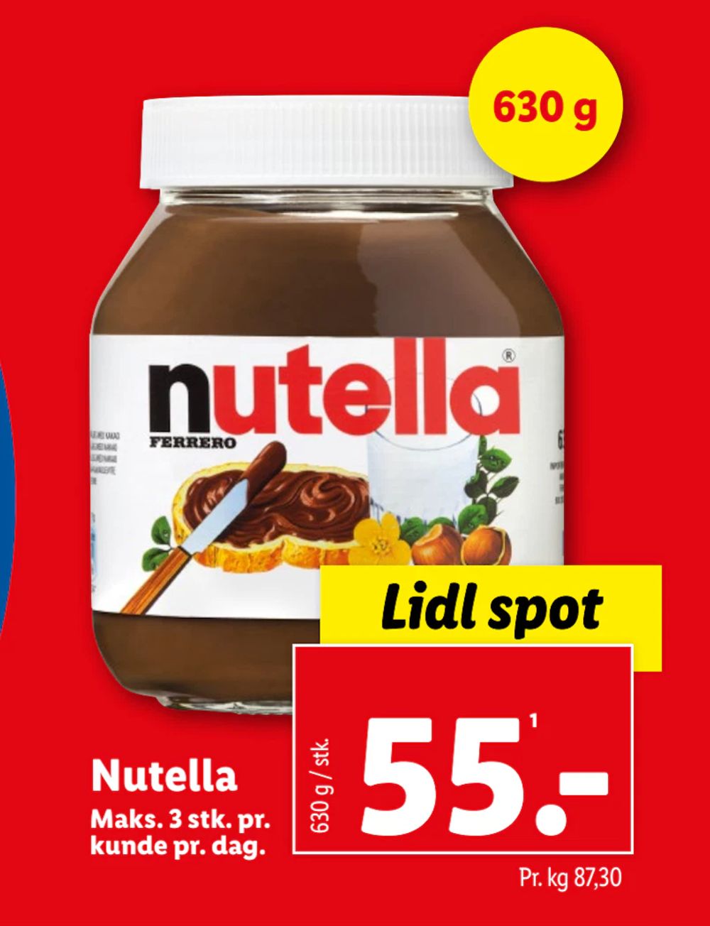 Tilbud på Nutella fra Lidl til 55 kr.