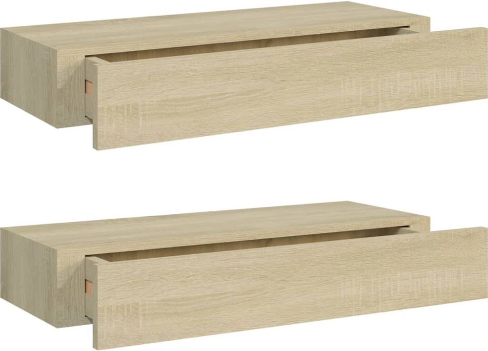 Tilbud på vidaXL Veggmonterte skuffehyller 2 stk eik 60x23,5x10 cm MDF fra vidaXL.no til 1 219 kr