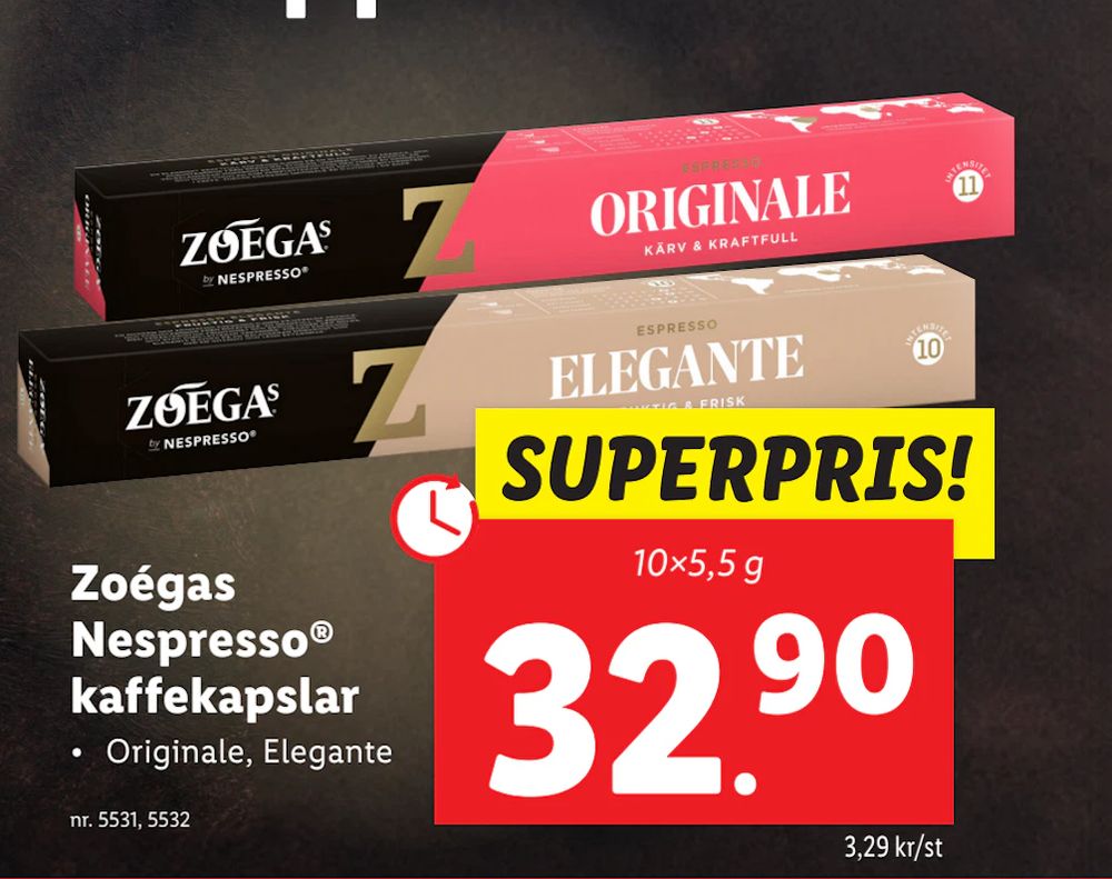 Erbjudanden på Zoégas Nespresso® kaffekapslar från Lidl för 32,90 kr
