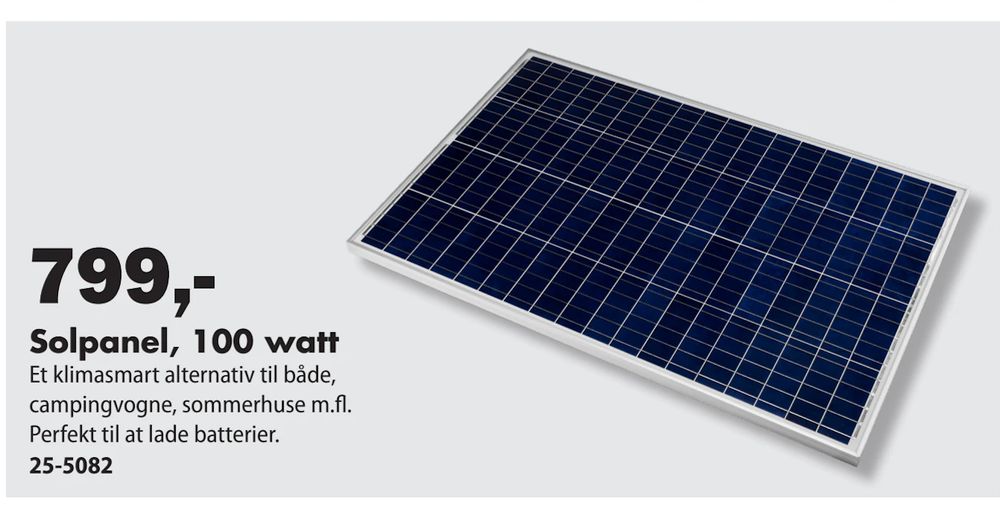 Tilbud på Solpanel, 100 watt fra Biltema til 799 kr.