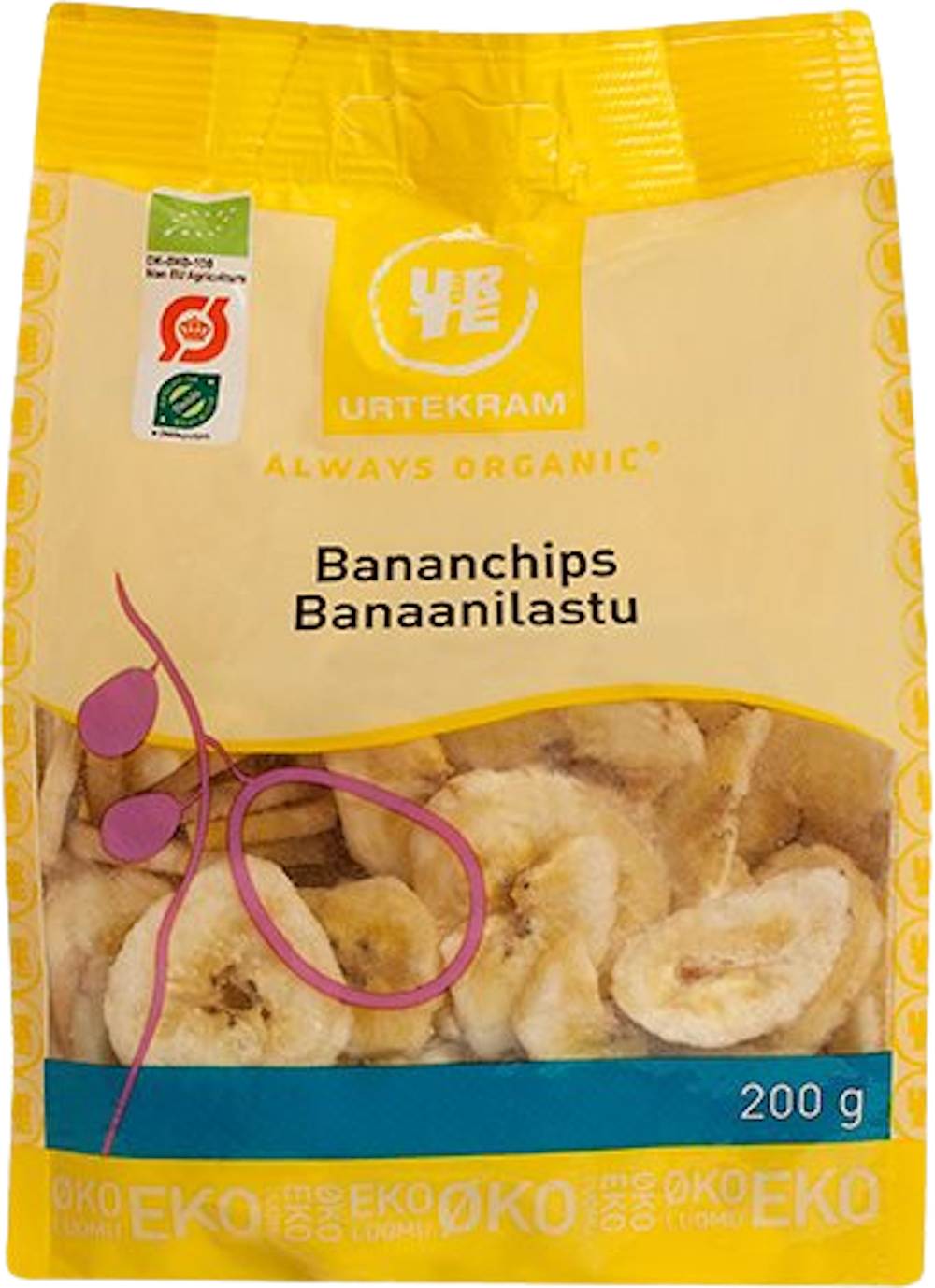 Tilbud på Bananchips sprød snack Øko (Urtekram) fra Helsam til 27,95 kr.