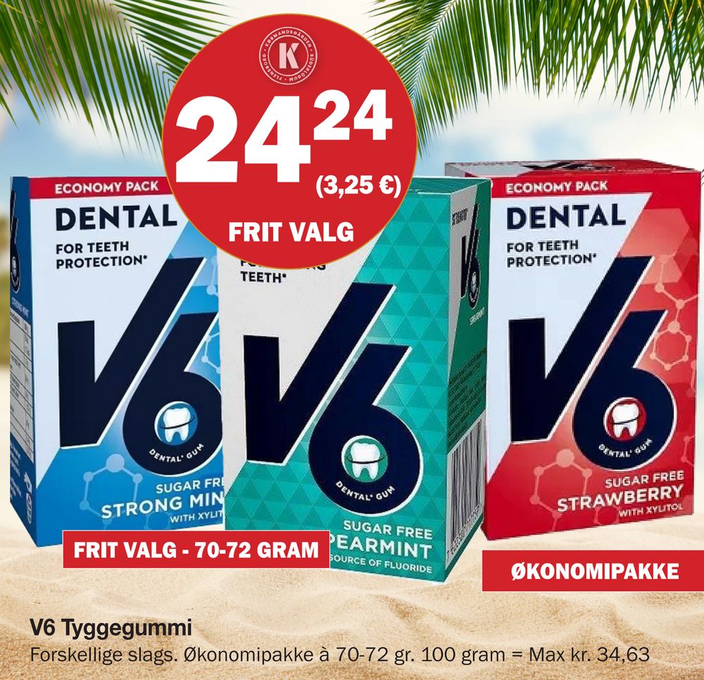 Tilbud på V6 Tyggegummi fra Købmandsgården til 24,24 kr.