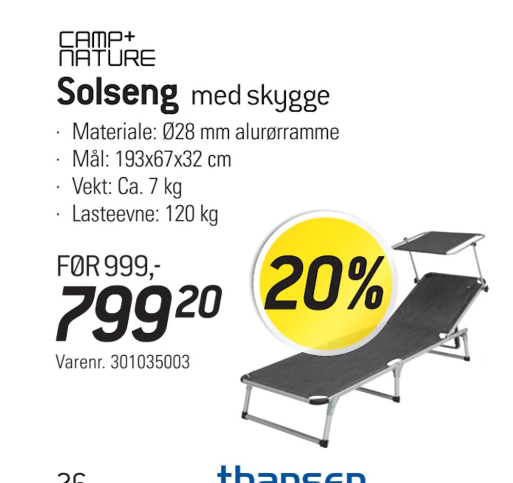 Tilbud på Solseng fra thansen til 799,20 kr