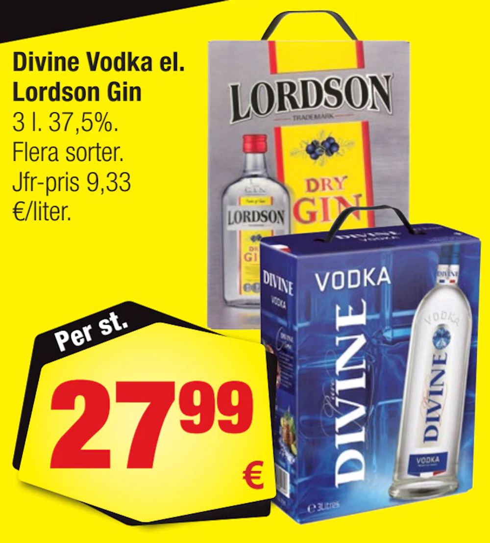 Erbjudanden på Divine Vodka el. Lordson Gin från Calle för 27,99 €