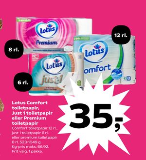 Lotus Comfort toiletpapir, Just 1 toiletpapir eller Premium toiletpapir