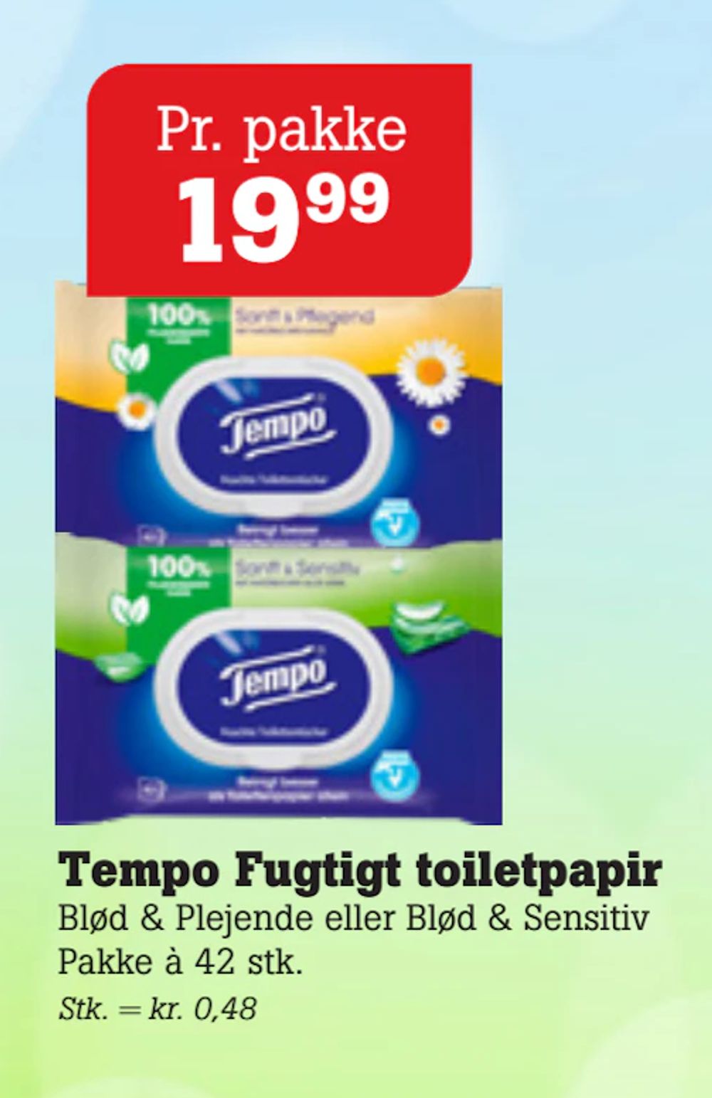 Tilbud på Tempo Fugtigt toiletpapir fra Poetzsch Padborg til 19,99 kr.