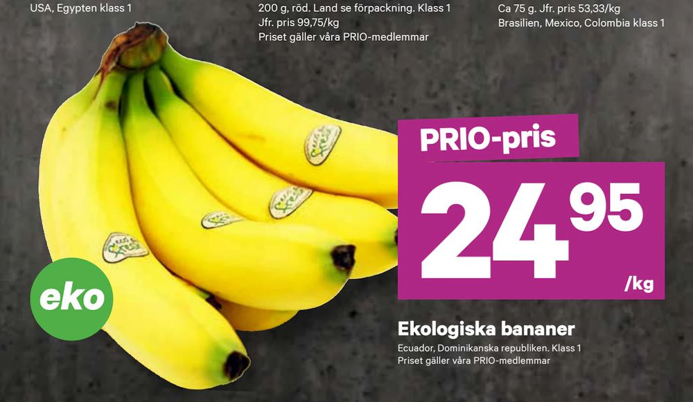 Erbjudanden på Ekologiska bananer från City Gross för 24,95 kr