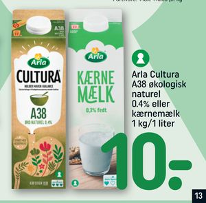 Arla Cultura A38 økologisk naturel 0.4% eller kærnemælk 1 kg/1 liter