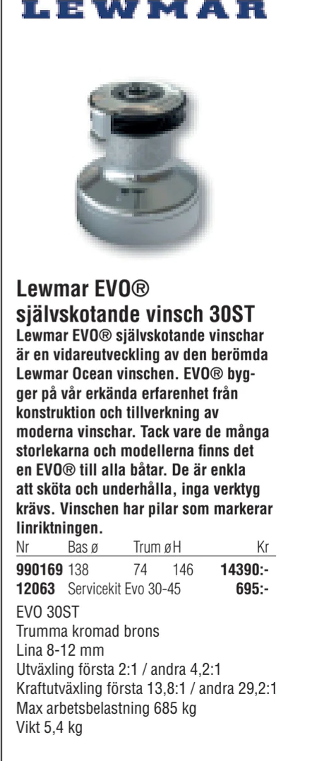 Erbjudanden på Lewmar EVO® självskotande vinsch 30ST från Erlandsons Brygga för 14 390 kr