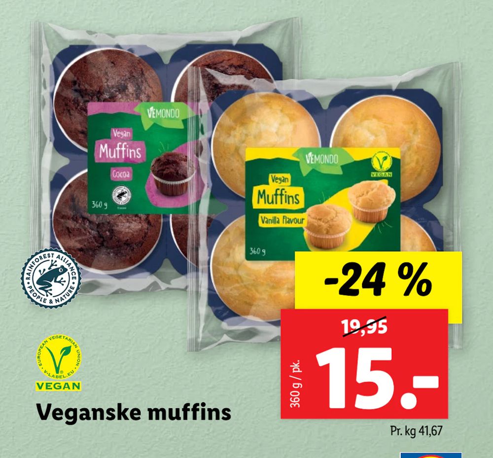 Tilbud på Veganske muffins fra Lidl til 15 kr.