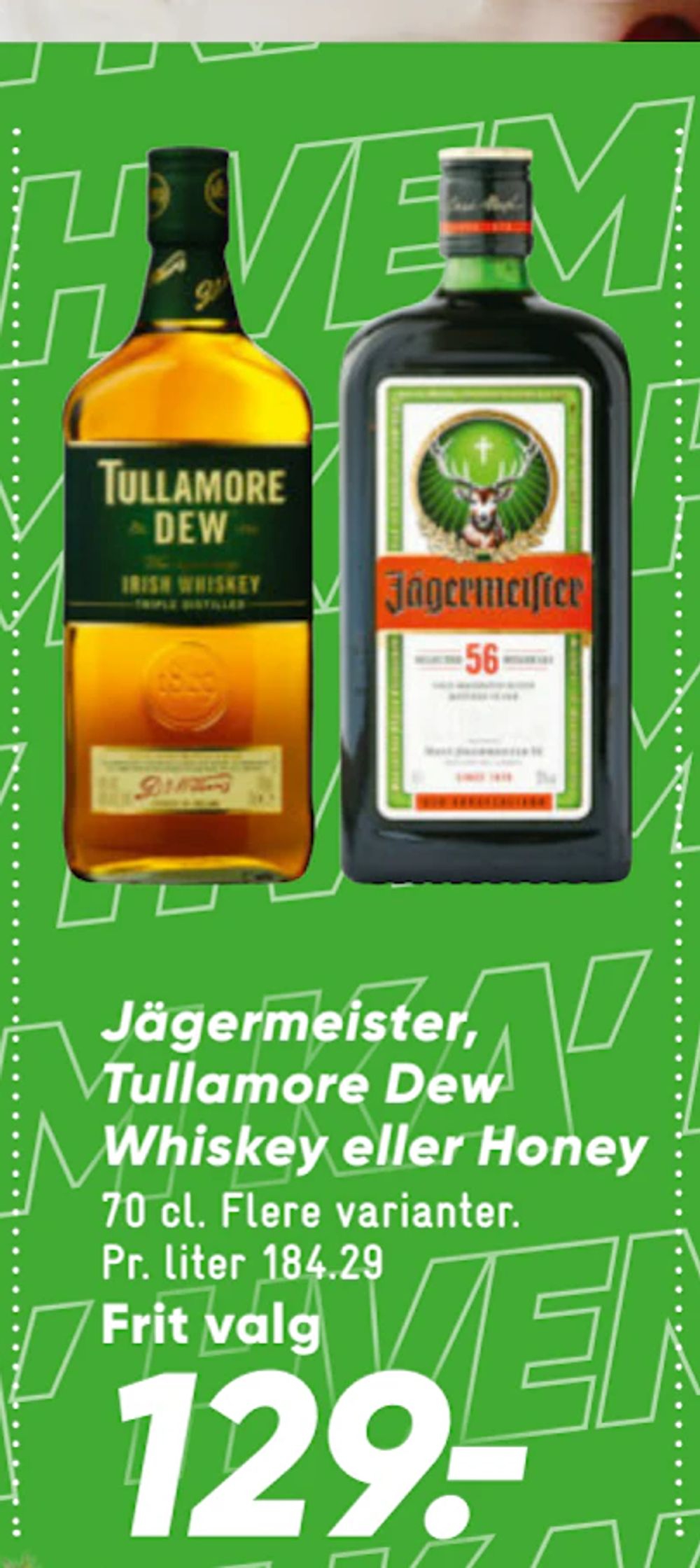 Tilbud på Jägermeister, Tullamore Dew Whiskey eller Honey fra Bilka til 129 kr.