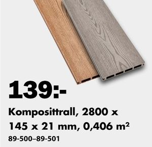 Komposittrall, 2800 x 145 x 21 mm, 0,406 m²