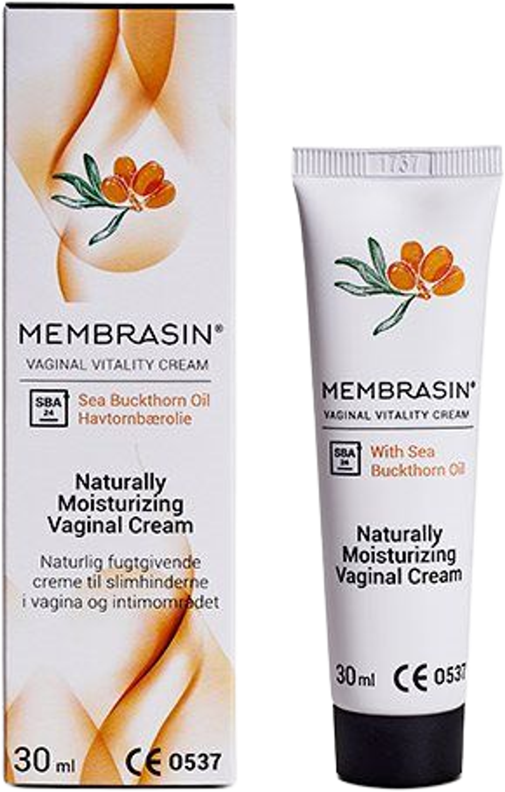 Tilbud på Membrasin Vaginal Vitality Cream m. havtorn fra Helsam til 134 kr.