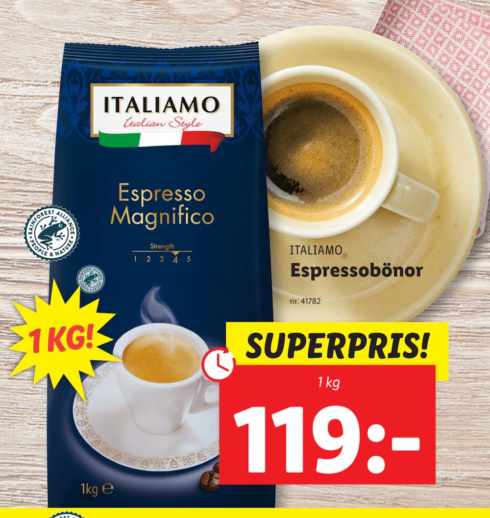Erbjudanden på Espressobönor från Lidl för 119 kr