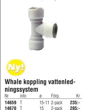 Whale koppling vattenledningssystem