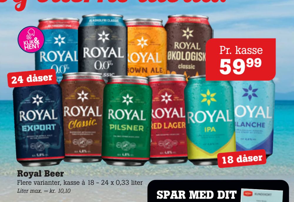 Tilbud på Royal Beer fra Poetzsch Padborg til 59,99 kr.