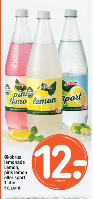 Økobrus lemonade Lemon, pink lemon eller sport